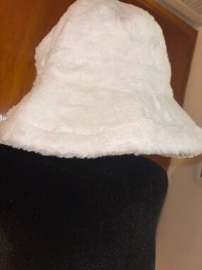 White Faux Fur Bucket Hat - Women Accessories - Adjustable- New